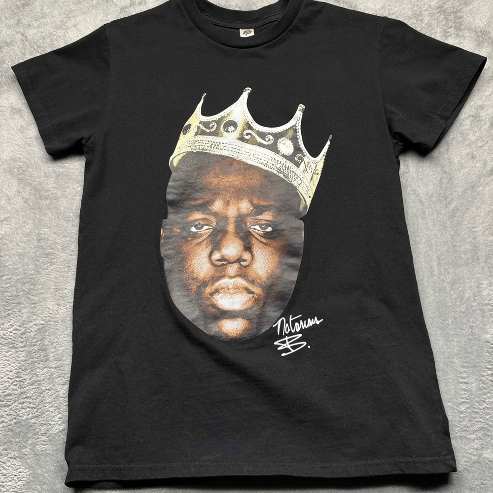 Biggie Smalls Notorious B.I.G. Crown Graphic T-Shirt Black Heavy Cotton Size S